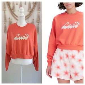 Levi’s coral cropped sweatshirt crew neck top orange pink logo loungewear  xl